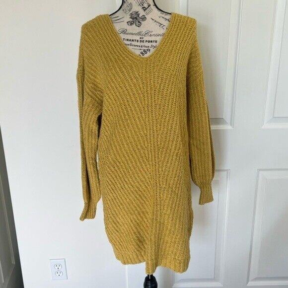 American Eagle Outfitters Dresses & Skirts - American Eagle yellow v-neck balloon sleeve knit sweater mini dress M Tall